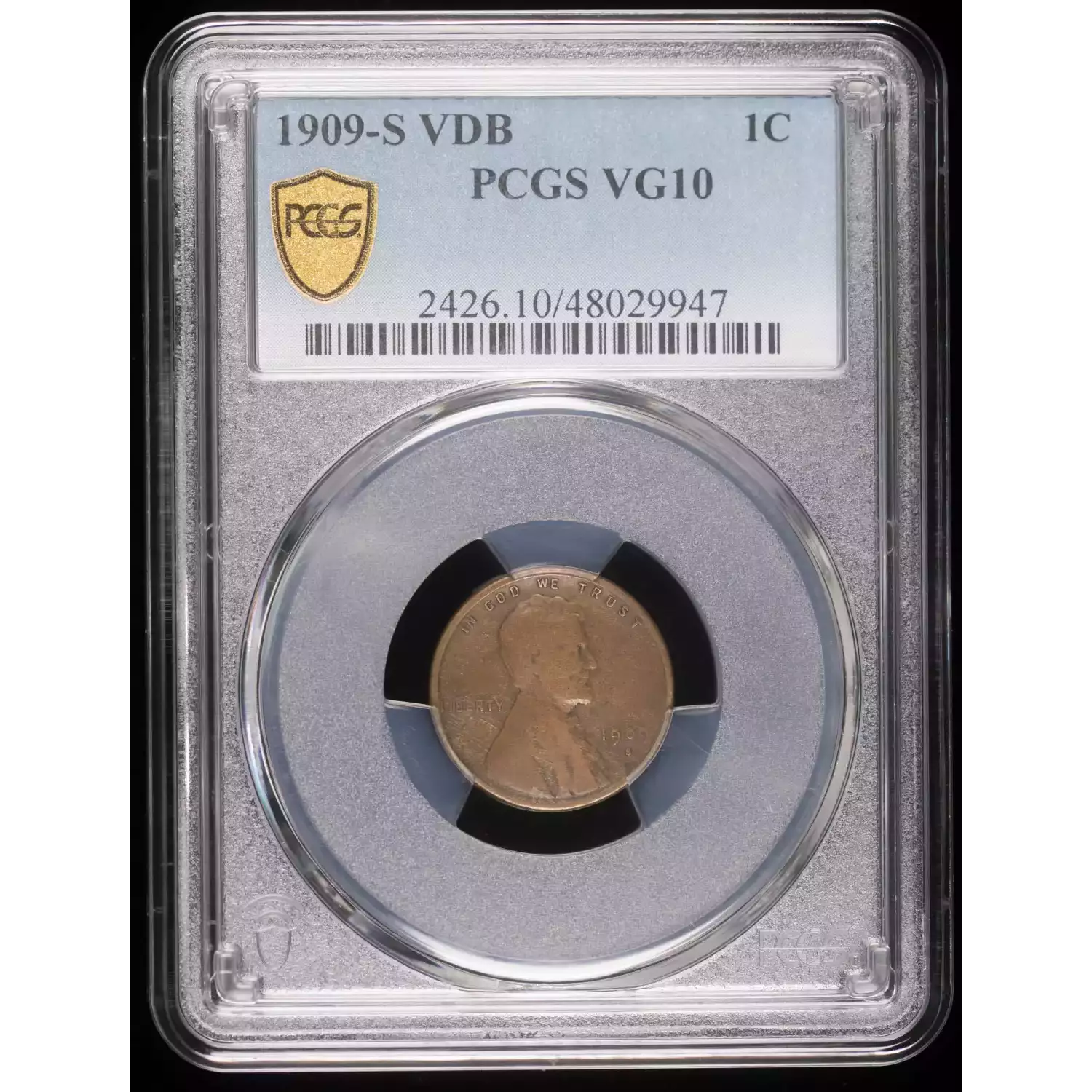 1909-S VDB Small Cents Lincoln, Wheat Ears Reverse PCGS VG-10 BN ...