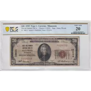 $20 1929 small brown seal. Small National Bank Notes 1802-1 (2)